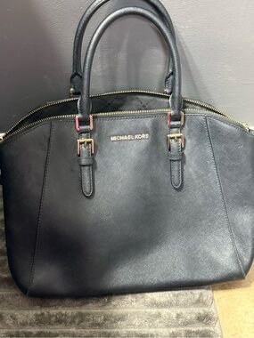 Michael Kors Black Saffiano Satchel with Gold Hardware